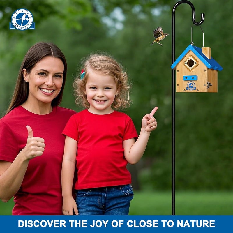 SISTERBIRD Wren Bird House for Outside, Premium Wooden Wren Bird Houses, Hanging Chickadee Bird House, Weatherproof Garden Decor Birdhouses for Outdoors, Blue Color Roof Bird Nesting Titmouse - Image 2